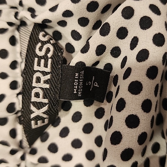 Express Black and White Polka Dot Blouse Off The Shoulder Tie Sleeves Small - Picture 5 of 5